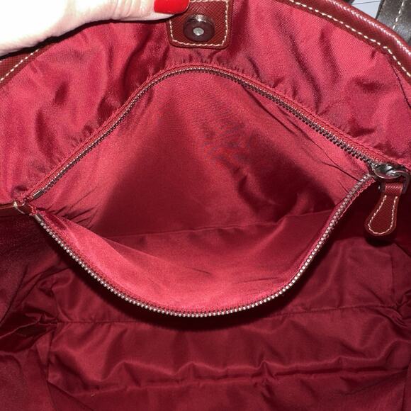 Authentic Prada Olive Green Nylon Tote Brown Leather Handles Red Interior Italy - Picture 13 of 16